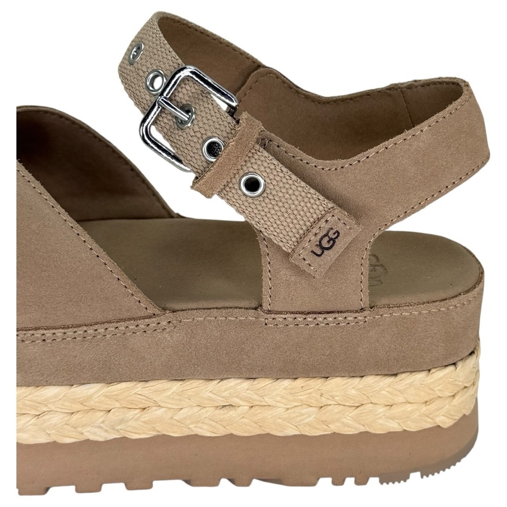 UGG Aubrey Tan Leather Womens Platform Sandals Size 10M - Picture 8 of 14